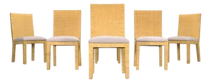 Set of Six Woven Vegan Leather Dining Chairs by Budji Layug