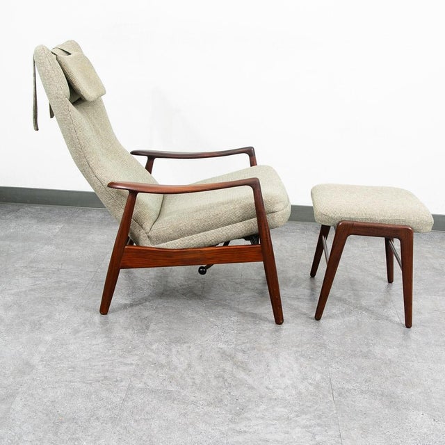 Mid Century Danish Modern Lounge Chair Teak Ottoman Recliner Arm Attributed to Madsen and Schubell for Bovenkamp For Sale - Image 10 of 12