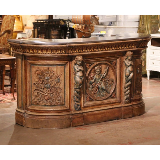 Early 19th Century French Renaissance Carved Oak Dry Bar With Tole Top For Sale - Image 13 of 14