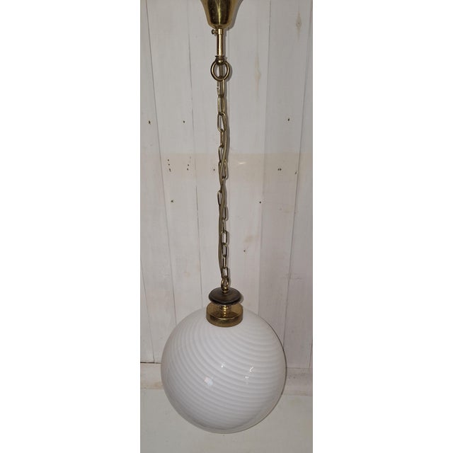 Vintage Italian Pendant Lamp with White Patterned Glass Shade, 1980s For Sale - Image 4 of 9