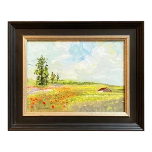 Poppy Field, Contemporary Impressionist Oil Painting by Satori Gregorakis. Framed.