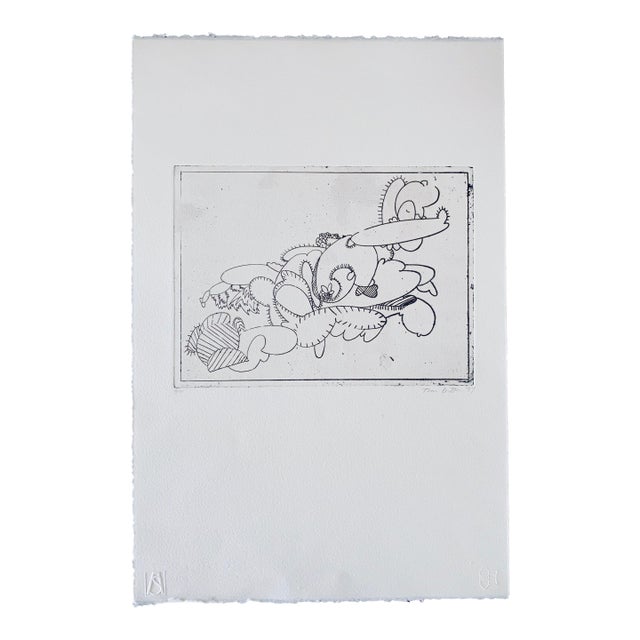 tom ButterAmerican Artist Contemporary Etching Tom Butter Cartoon Cactus Desert Landscape, 1997 For Sale