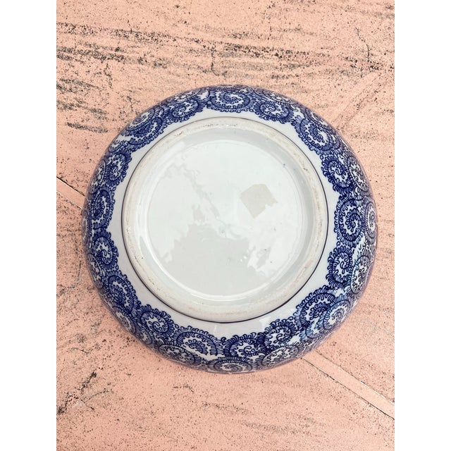 Late 20th Century Large Blue & White Bowl With Asian Sign of Happiness For Sale In West Palm - Image 6 of 6