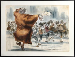 Marshall Goodman Fagin Teaching Boys to Steal, Original Illustration from Oliver Circa 1960