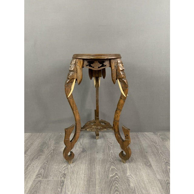 Wood Carved Side Table with Elephant Heads, Early 20th Century, 1890s For Sale - Image 7 of 7