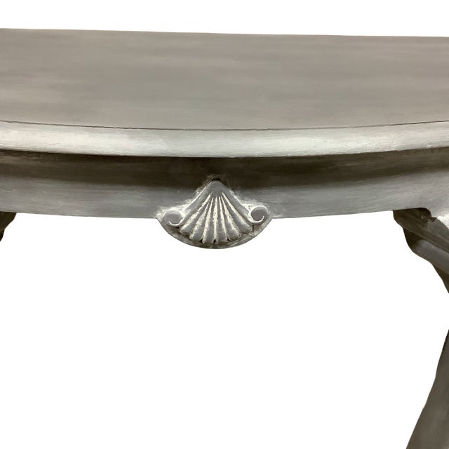 Painted Console Foyer Table Half Round Demilune Painted Deep Gray Moody Shell Carving For Sale - Image 9 of 9
