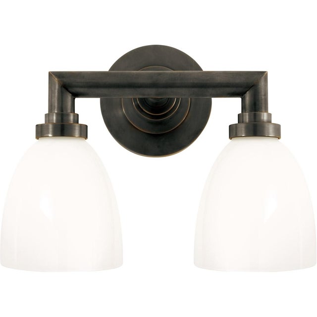 Wilton Double Bath Light in Bronze with White Glass Designer: Chapman & Myers Height: 10.25" Extension: 8.75" Backplate:...
