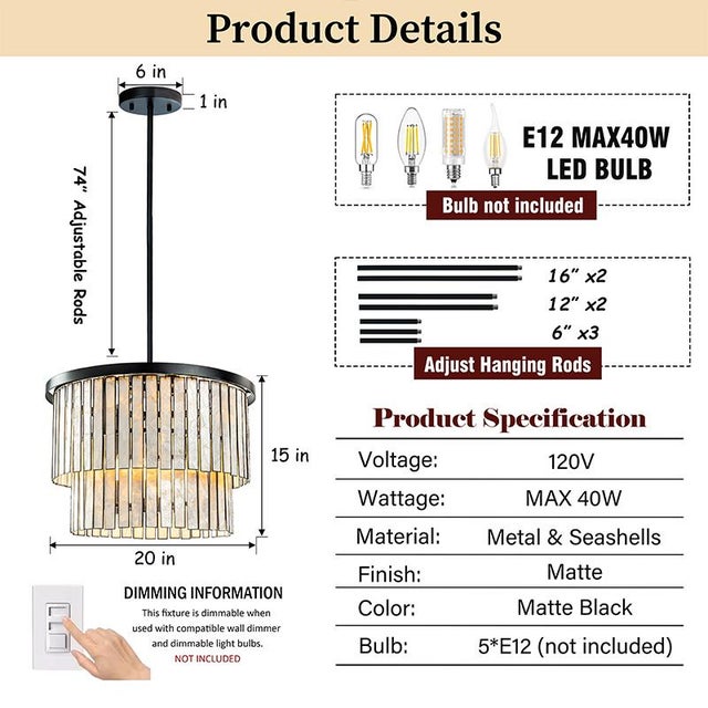 Discover the perfect blend of elegance and coastal-inspired style with our Matte Black Capiz Shell Chandelier. Featuring...