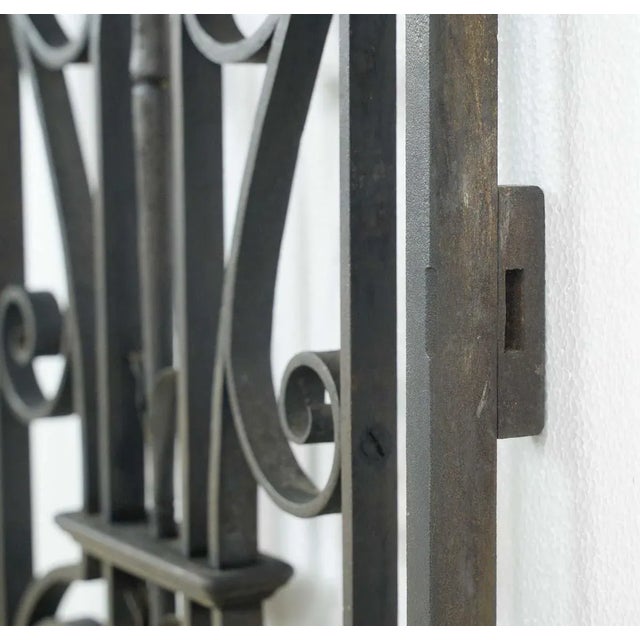 Black Mid 20th Century Reclaimed Urn Design Wrought Iron Window Guard Panel For Sale - Image 8 of 12