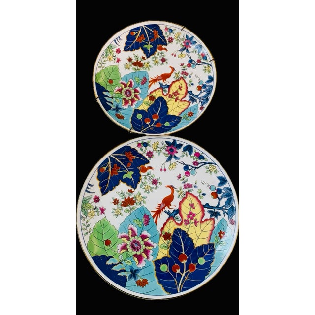 Chinoiserie Vintage Chinese Export Porcelain Tobacco Leaf Plates - Set of 2 For Sale - Image 3 of 9