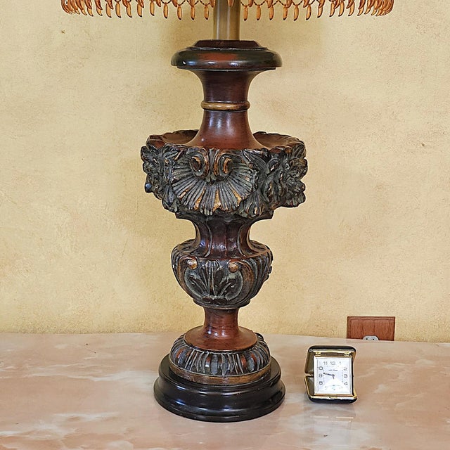 Early 20th Century Antique Frederick Cooper Ornate Hollywood Regency Table Lamp With Fringe Shade For Sale - Image 5 of 18