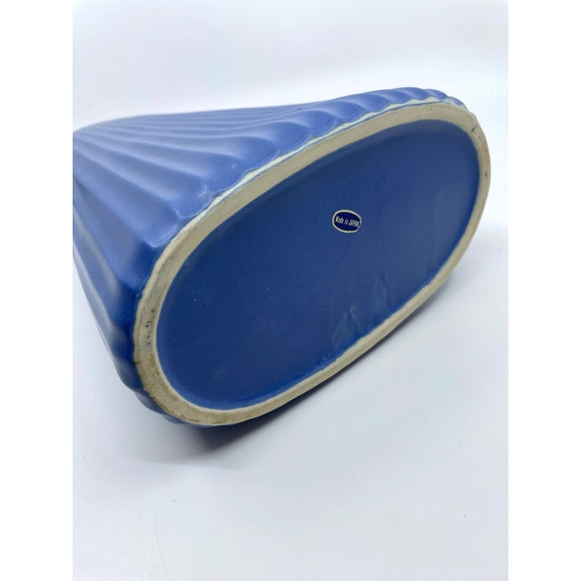 Ceramic Vintage Blue Art Deco Textured Vase For Sale - Image 7 of 13