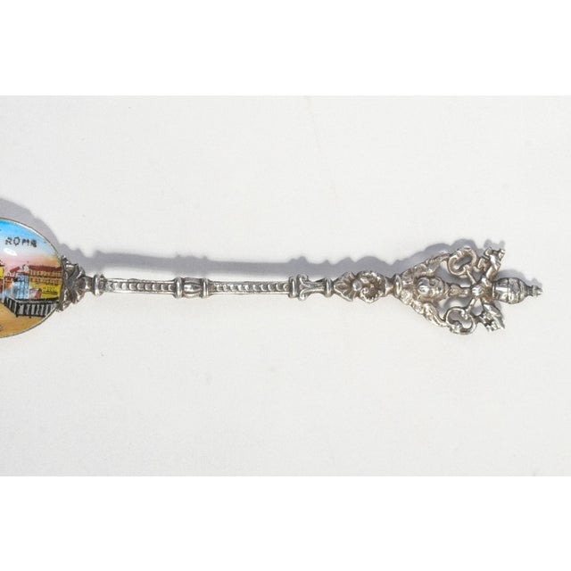 Nice Hand Painted Enamel Antique Grand Tour 800 Silver Spoon Vatican St. Peter's Basilica Rome Italy For Sale In New York - Image 6 of 9