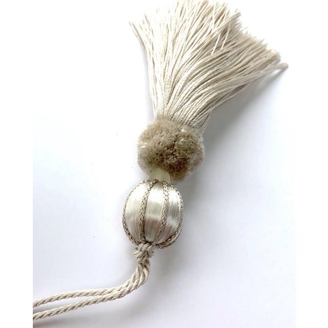 Cream Petite Beaded Key Tassel in Ivory and Taupe For Sale - Image 8 of 16