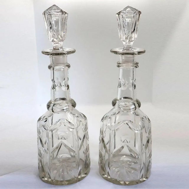 Victorian English Mid Victorian Cut Glass Tall Neck Decanters - A Pair For Sale - Image 3 of 11