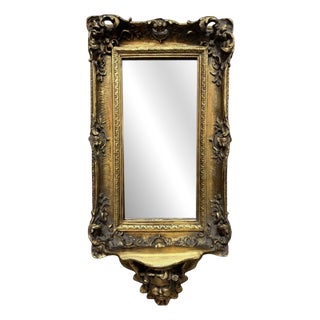 Vintage Gilded Bevelled Mirror with Cherub Shelf For Sale