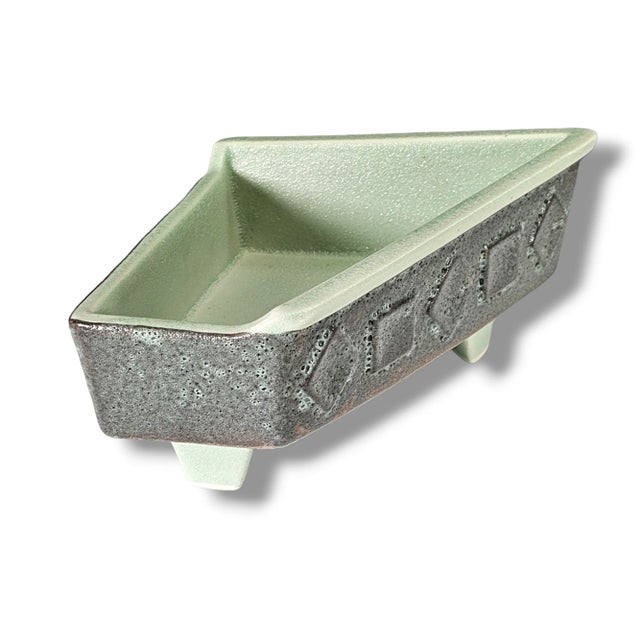 Mid-Century Japanese Ikebana Vessel With Celadon and Lava Glaze, Brutalist Stoneware For Sale - Image 9 of 13