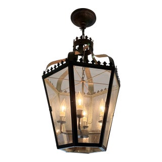 Vintage-Inspired Black Iron Lantern Chandelier For Sale