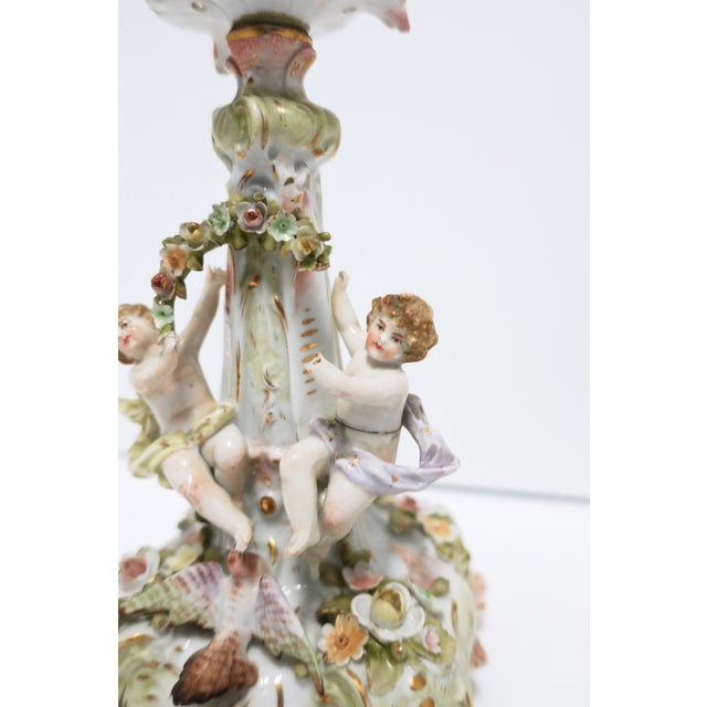 Antique Rococo German Porcelain Candlesticks Holders, Late 19th C - a Pair For Sale - Image 12 of 13