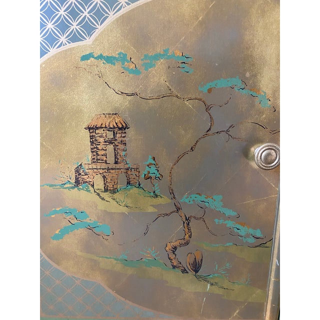 Drexel Heritage 1962 Drexel Heritage Hand-Painted Chinoiserie Secretary Cabinet in Green & Gold For Sale - Image 4 of 6