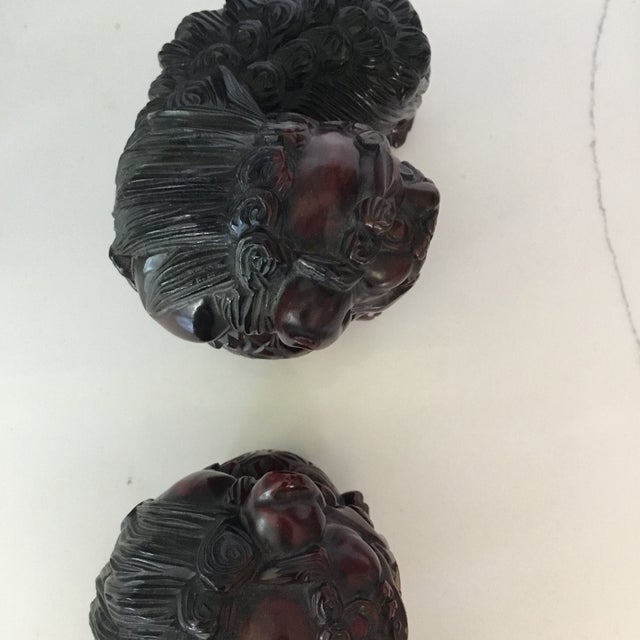 Early 20th Century Pair of Early 20th Century Hand Carved Foo Dogs For Sale - Image 5 of 9
