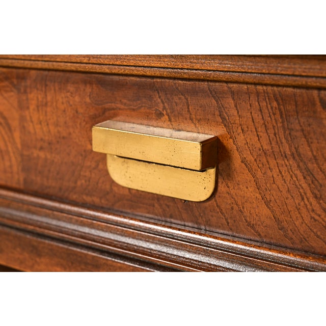 Wood Henredon Style Mid-Century Modern Hollywood Regency Campaign Burled Walnut Bookcase With Drop Front Secretary Desk, Circa 1970s For Sale - Image 7 of 15