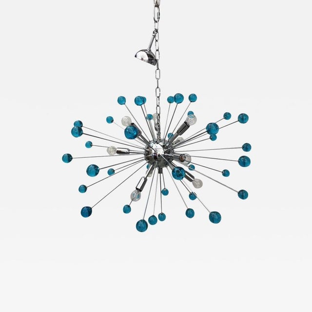Contemporary Murano Glass Sputnik Blue Italian Handmade Chandelier For Sale - Image 10 of 13