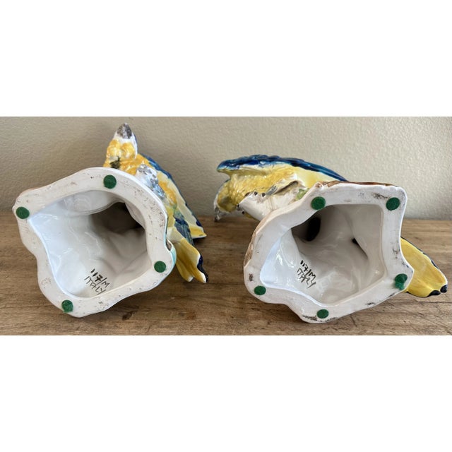 Pair of Large 1980s Italian Hand Painted Porcelain Macaw Parrot Bird Sculptures For Sale - Image 12 of 12