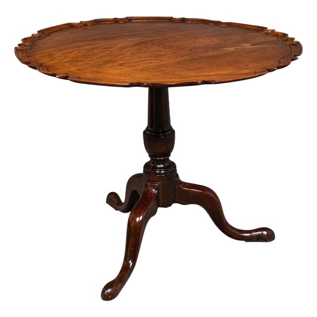 Antique 4 Seat Occasional Table, English, Walnut, Tilt Top, Pie Crust, Georgian For Sale