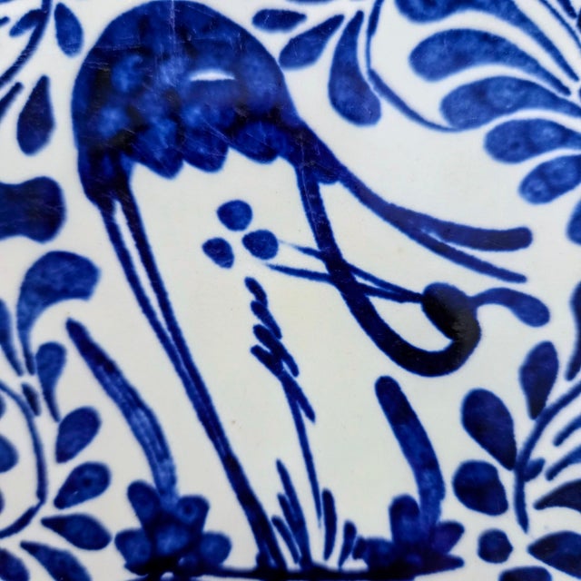 Farmhouse Mid 20th Century Anfora Mexico Blue and White Hand‑Painted Talavera‑Style Oval Platter For Sale - Image 3 of 8