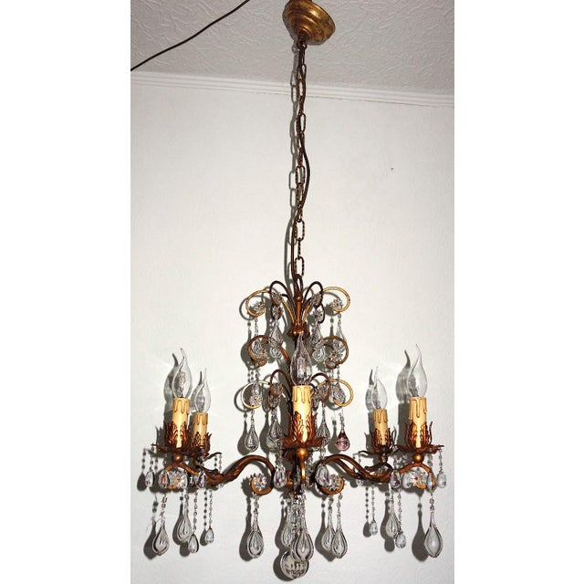 Antique Art Nouveau Gilded Metal and Murano Glass Drop Chandelier, 1920s For Sale - Image 6 of 14