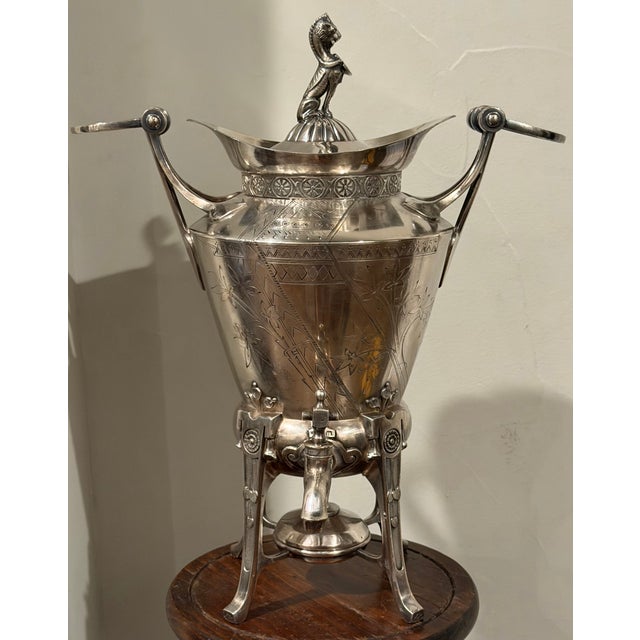 Reed & Barton 1870s Reed & Barton Egyptian Revival Silverplate Samovar With Lion Finial For Sale - Image 4 of 17