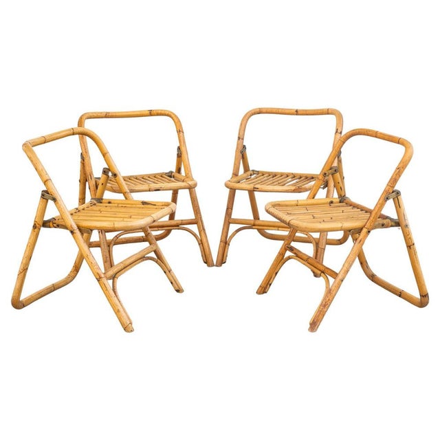 Bamboo Folding Chairs by Dal Vera, 1950s, Set of 4 For Sale - Image 11 of 11