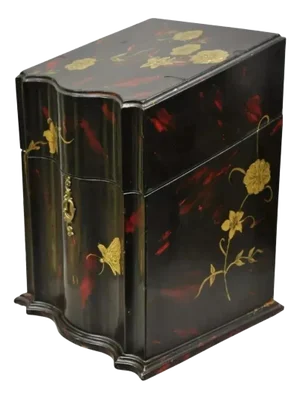 Early 20th Century Vintage George III Style Lacquered Wood Hand Painted Butterfly Flower Knife Box