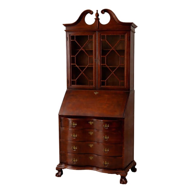 1930s–1940s Northwestern Furniture Co. Mahogany Serpentine Secretary Bookcase Desk For Sale