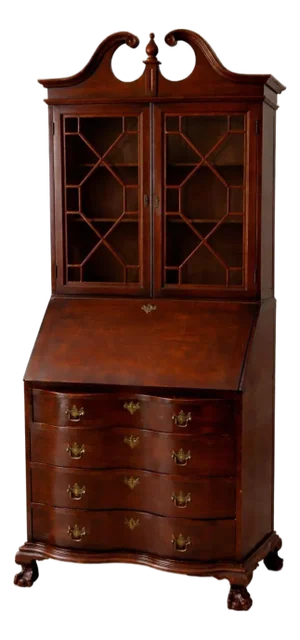 1930s–1940s Northwestern Furniture Co. Mahogany Serpentine Secretary Bookcase Desk