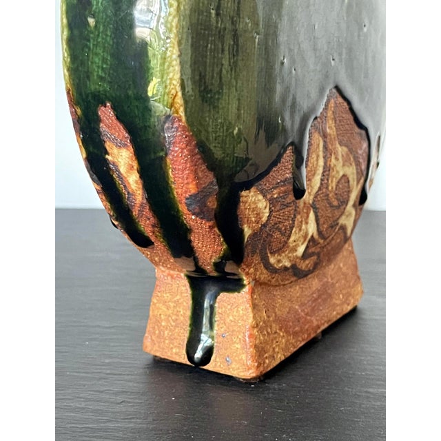 Modern Japanese Studio Pottery Oribe Moon Flask Vase by Ken Matsuzaki For Sale - Image 15 of 18