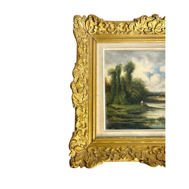 French Provincial 19th Century French Pastoral Landscape Oil Painting in Ornate Giltwood Frame For Sale - Image 3 of 17