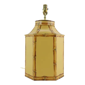 Vintage Metal Export Uk Hand Painted Faux Bamboo Tea Caddy Table Lamp