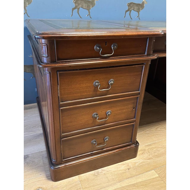 Large Mahogany Desk with Green Leather Top, 1990s For Sale - Image 4 of 18