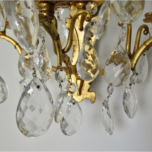 Late 19th Century French Victorian -Style, Gilded Gold & Crystal Drop 5--Candelabra Wall Light Sconces - Pair For Sale - Image 15 of 17