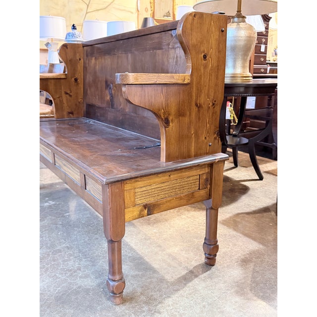 Vintage Pine Box Settle Storage Bench With Lift-Top Blanket Chest For Sale In New York - Image 6 of 7