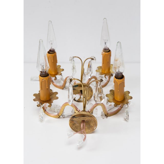 1960s French Brass and Crystal Wall Sconces, 1950s, Set of 2 For Sale - Image 5 of 7