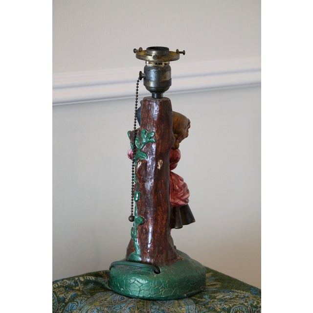 1930s American Chalkware Lamp of a Lady With Pot. Original Paint, Cord and Pull Chain For Sale - Image 6 of 10