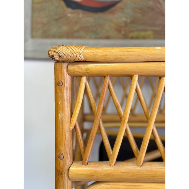 Vintage Coastal Wicker Rattan Console Table Woven Lattice Glass Top Beige Boho For Sale - Image 15 of 15