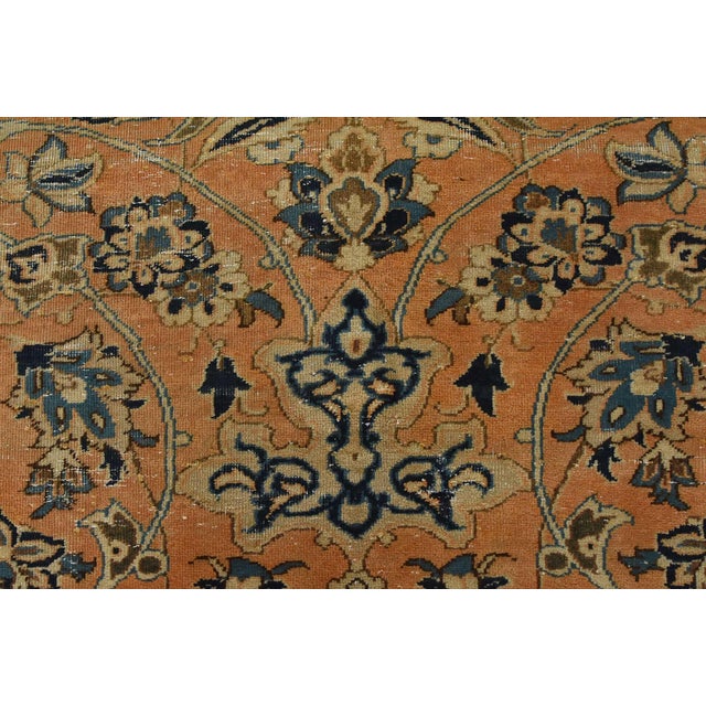 Najafabad Rug 8’10” X 11’4” Orange Wool Vintage Distressed Hand-Knotted Carpet For Sale - Image 10 of 15