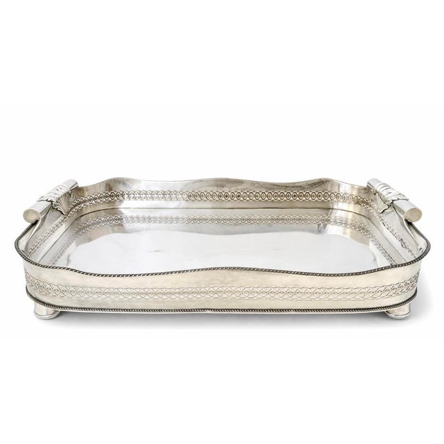1910s Large English Victorian Silverplate Handled Gallery Tray For Sale - Image 5 of 14