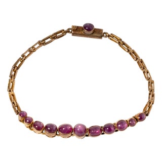 50s Star Ruby Bracelet 14k Gold Vintage Cabochon Natural Gemstone For Sale