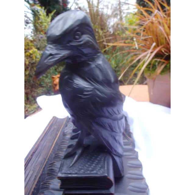 Wood Antique Hand-Carved Desk Set with Raven, 1890s For Sale - Image 7 of 12