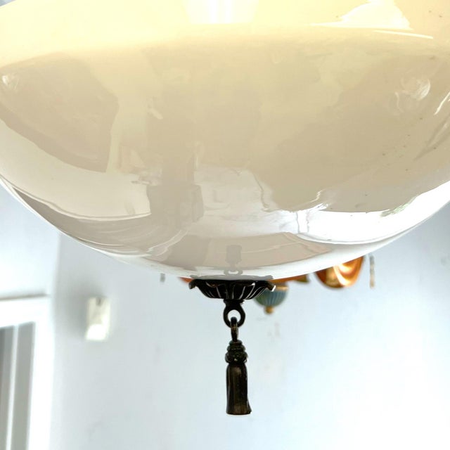 Art Nouveau Opaline Pendant Light with Tassel This is an all original art nouveau light. The glass has a satin finish and...